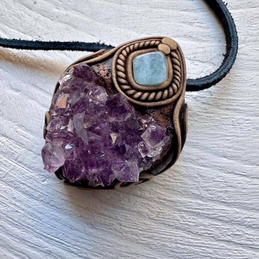 Amethyst Cluster and Aquamarine Necklace