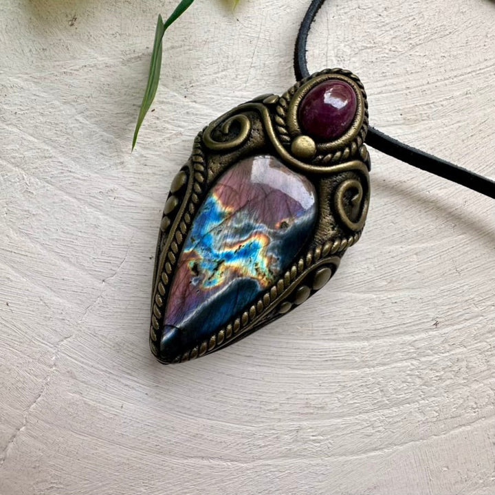 Labradorite and Ruby Necklace FairyGardenGlow