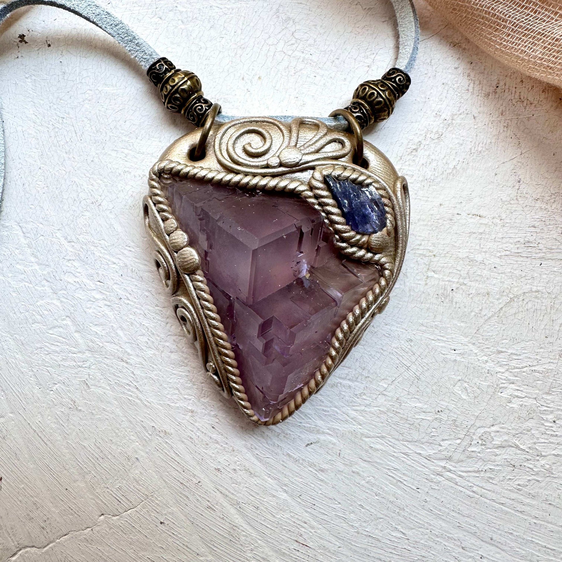 Cubic Purple Fluorite and Tanzanite Necklace - FairyGardenGlow