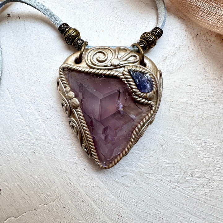 Cubic Purple Fluorite and Tanzanite Necklace - FairyGardenGlow