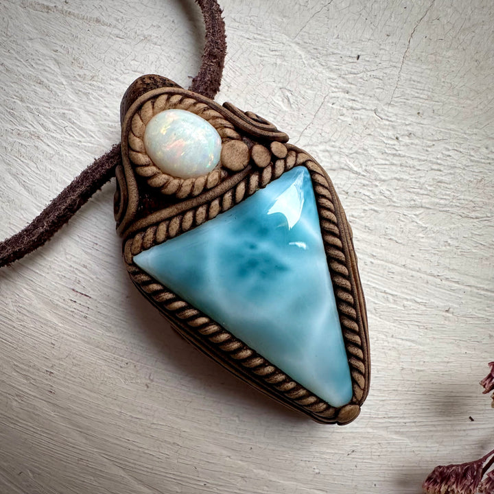 Larimar and Australian Opal Necklace - FairyGardenGlow