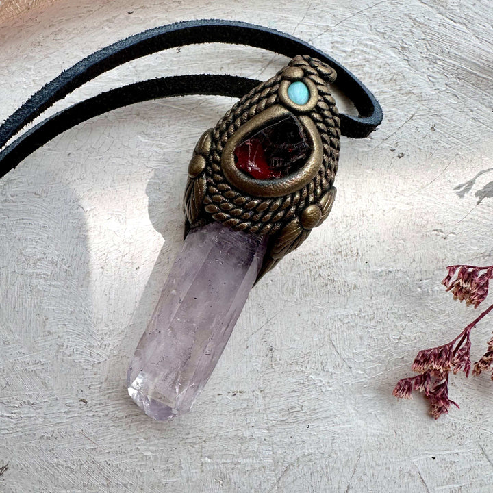 Vera Cruz Amethyst Red Garnet and Australian Opal Necklace - FairyGardenGlow
