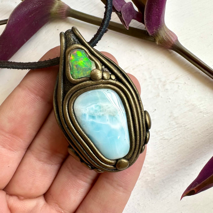 Larimar and Raw Opal Necklace - FairyGardenGlow