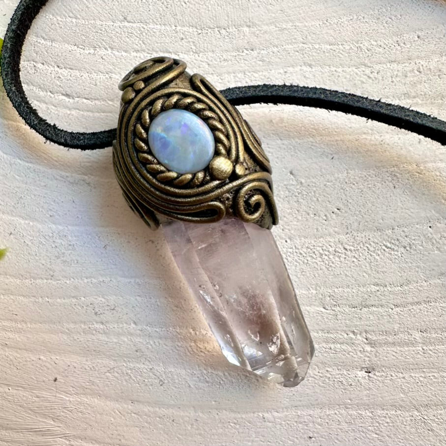 Vera Cruz Amethyst and Australian Gray Opal Pendant Necklace