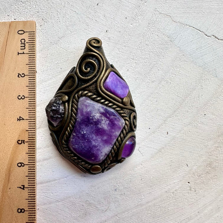 Lepidolite amethyst charoite and scapolite healing necklace