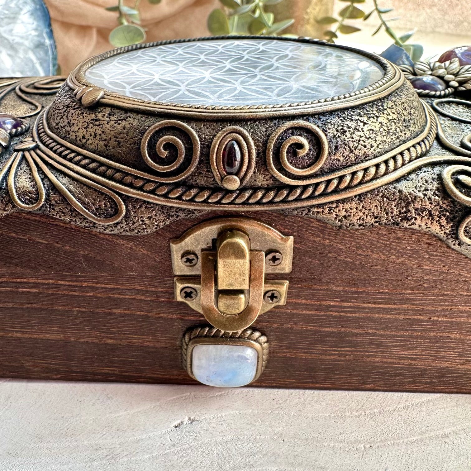 Fantasy fairy crystal decor box with lavender quartz and blue calcite healing stones