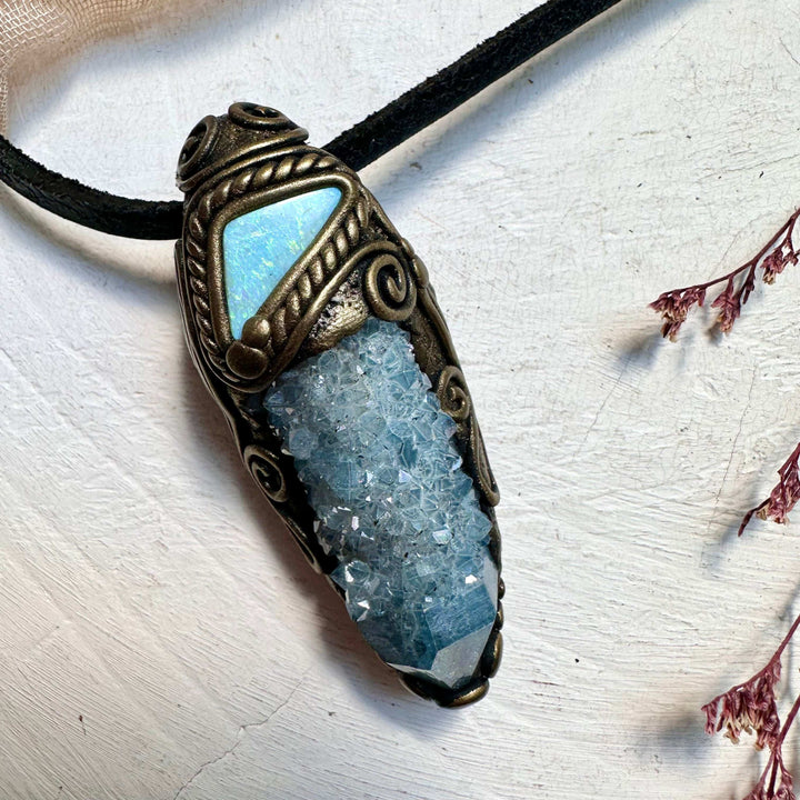 Aqua Aura Spirit Quartz and Australian Opal Doublet Necklace - FairyGardenGlow