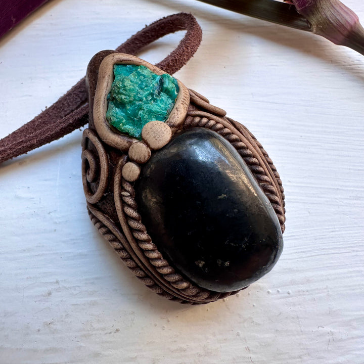Shungite and Raw Chysocolla Necklace - FairyGardenGlow