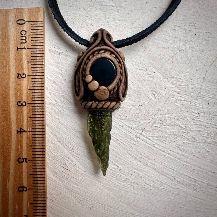 Moldavite and Black Onyx Necklace - FairyGardenGlow