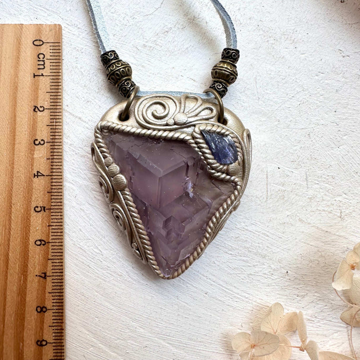Cubic Purple Fluorite and Tanzanite Necklace - FairyGardenGlow