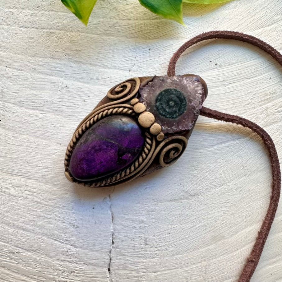 Purpurite and Amethyst Stalactite Pendant Necklace, Handmade Jewelry - FairyGardenGlow