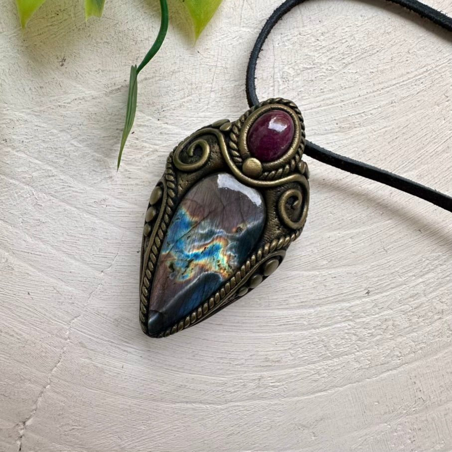 Labradorite and Ruby Necklace FairyGardenGlow