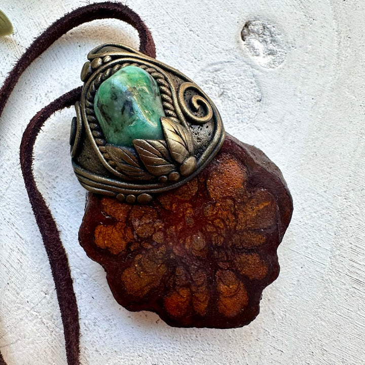 Energy pendant with emerald crystal and Ayahuasca vine