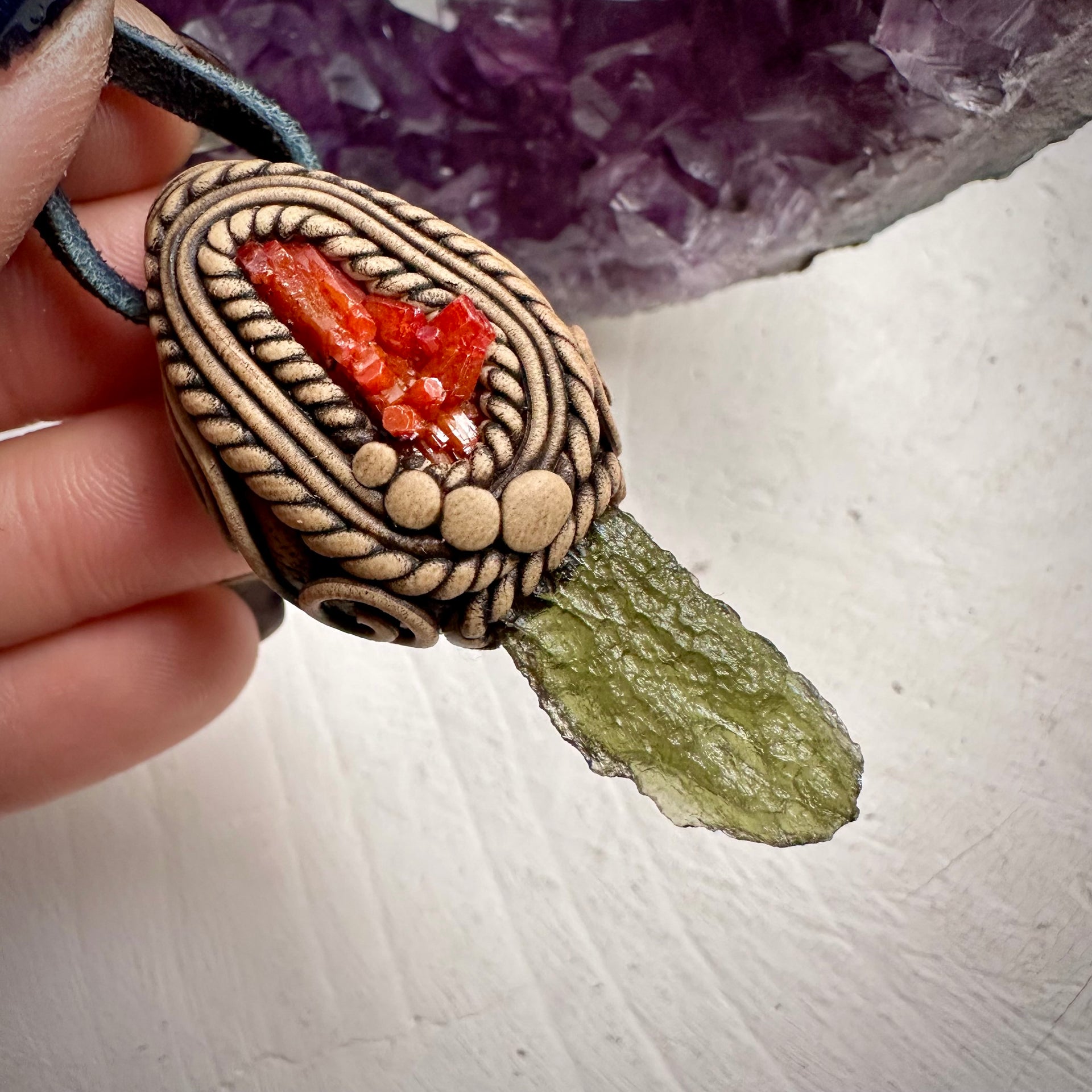 Moldavite and Vanadinite Necklace - FairyGardenGlow