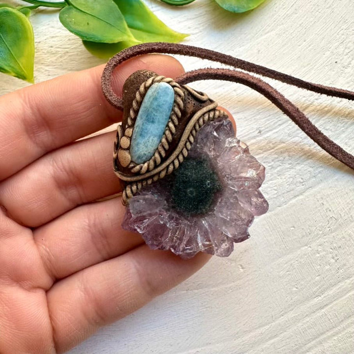 Amethyst Stalactite and Aquamarine Pendant Necklace, Spiritual Jewelry FairyGardenGlow