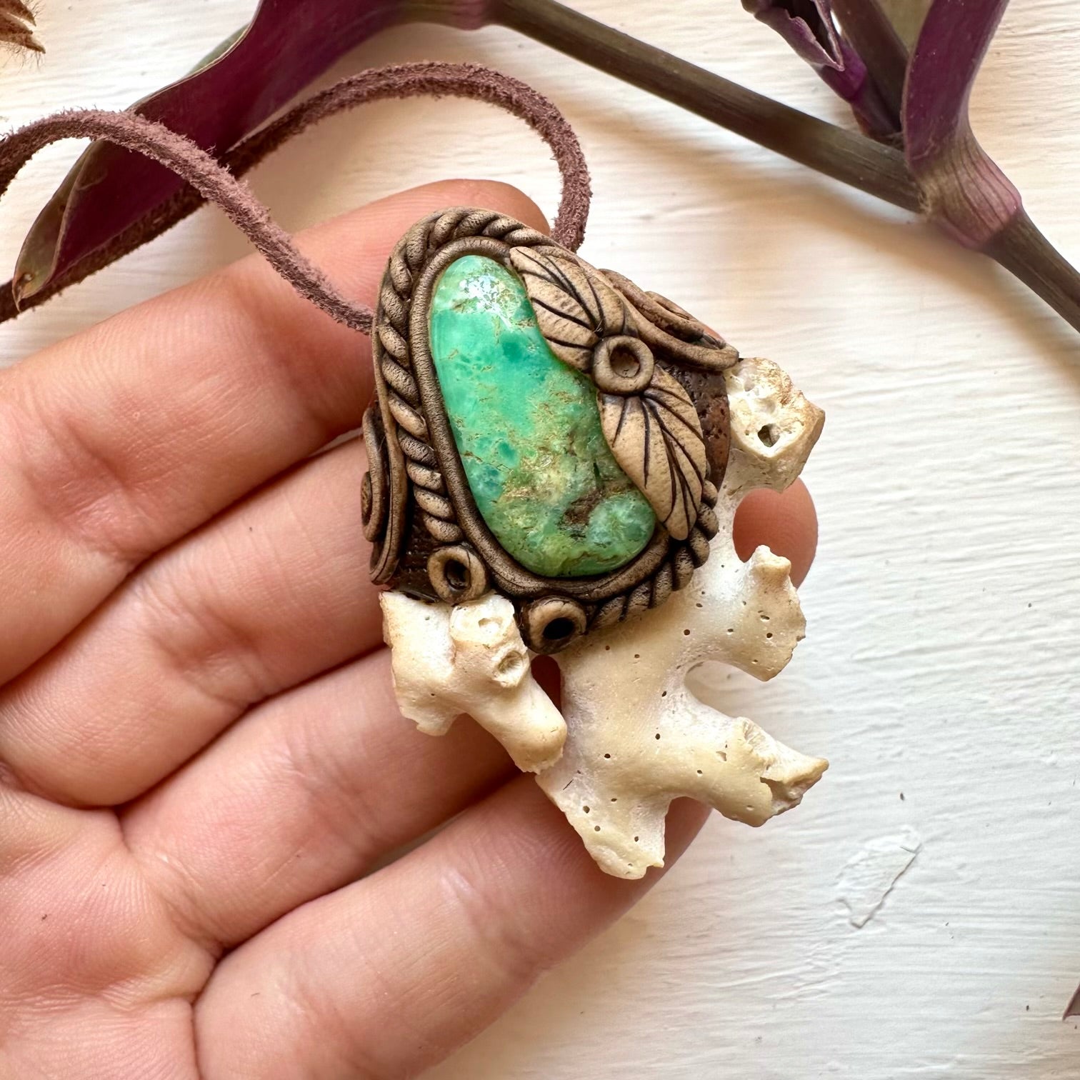Coral and Chrysoprase Pendant Necklace - FairyGardenGlow