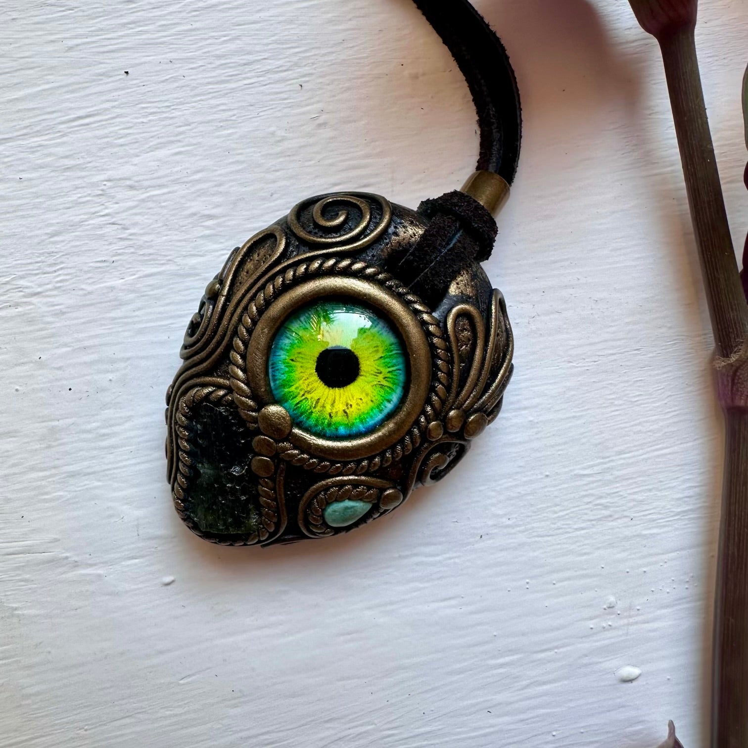 Moldavite and Tibetan Turquoise Eye Necklace - FairyGardenGlow