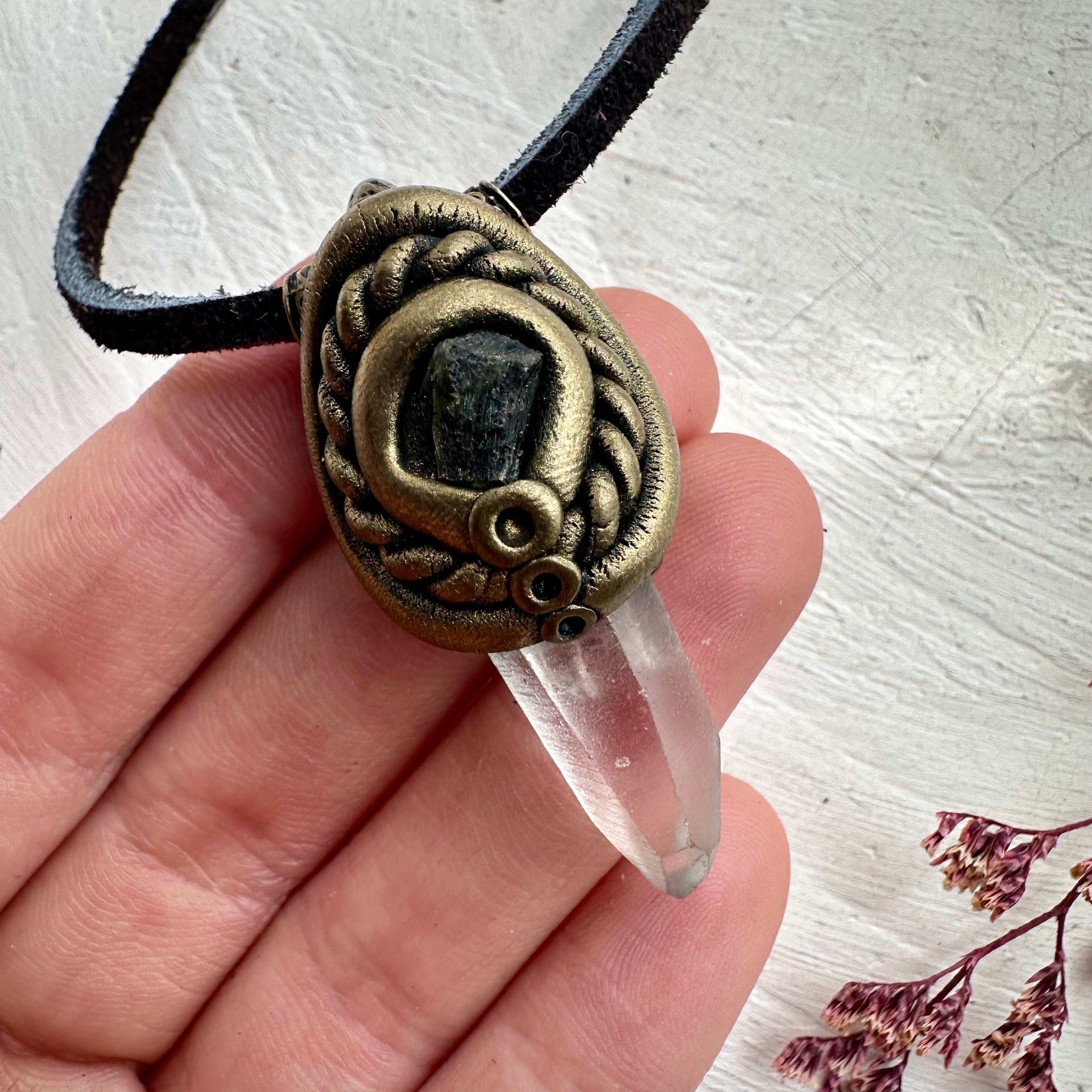 Moldavite Necklace, Lemurian Seed Quartz Pendant - FairyGardenGlow
