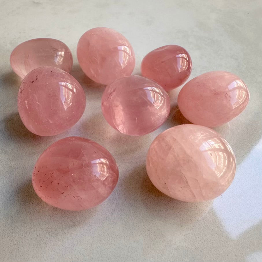 A-quality polished Rose Quartz crystal from Brazil