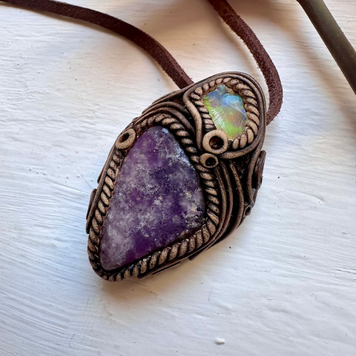 Lepidolite and Raw Opal Necklace - FairyGardenGlow
