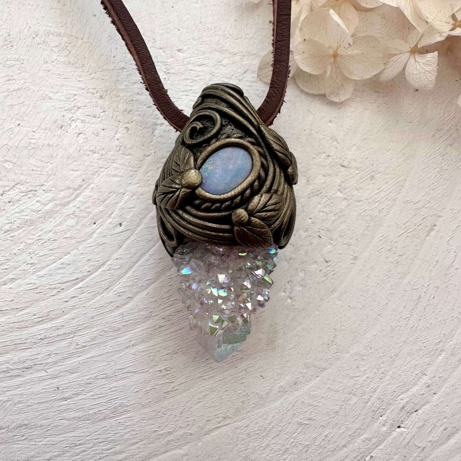 Angel Aura Spirit Quartz and Australian Opal Doublet Necklace - FairyGardenGlow