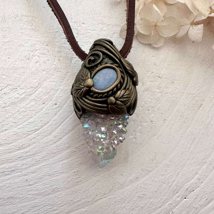 Angel Aura Spirit Quartz and Australian Opal Doublet Necklace - FairyGardenGlow