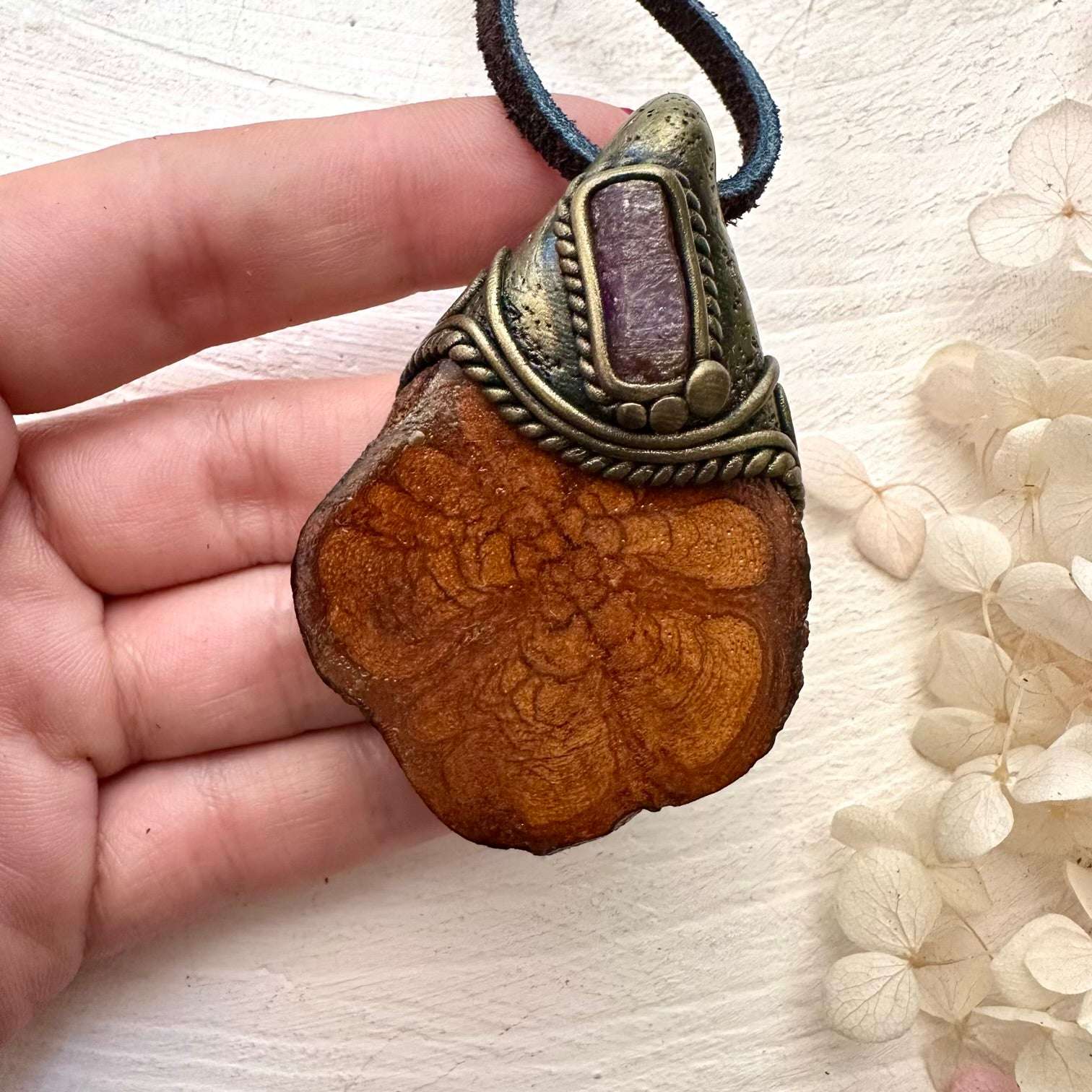 Ayahuasca and Raw Ruby Pendant - FairyGardenGlow