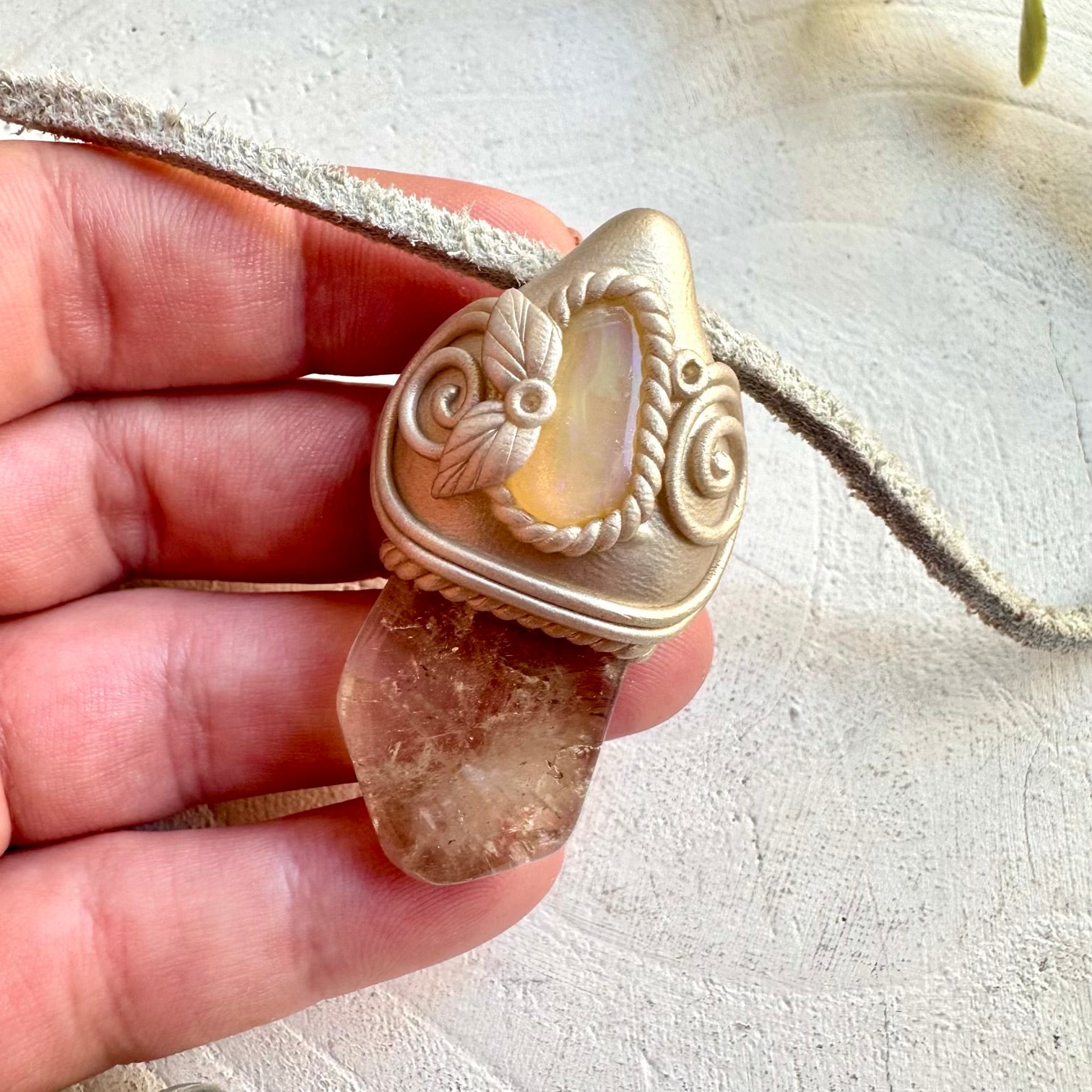 Polished Citrine and Ethiopian Opal Pendant Necklace