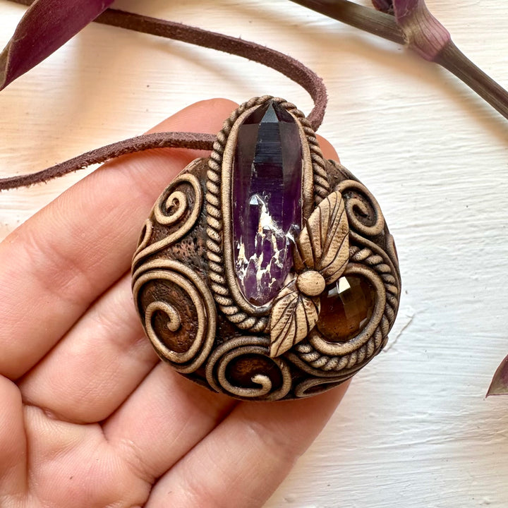 Amethyst and Smoky Quartz Necklace - FairyGardenGlow
