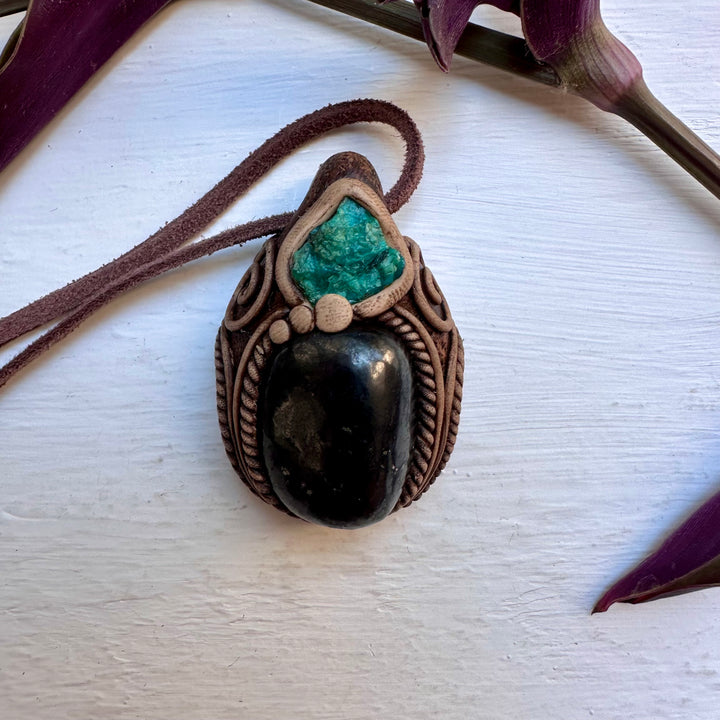 Shungite and Raw Chysocolla Necklace - FairyGardenGlow