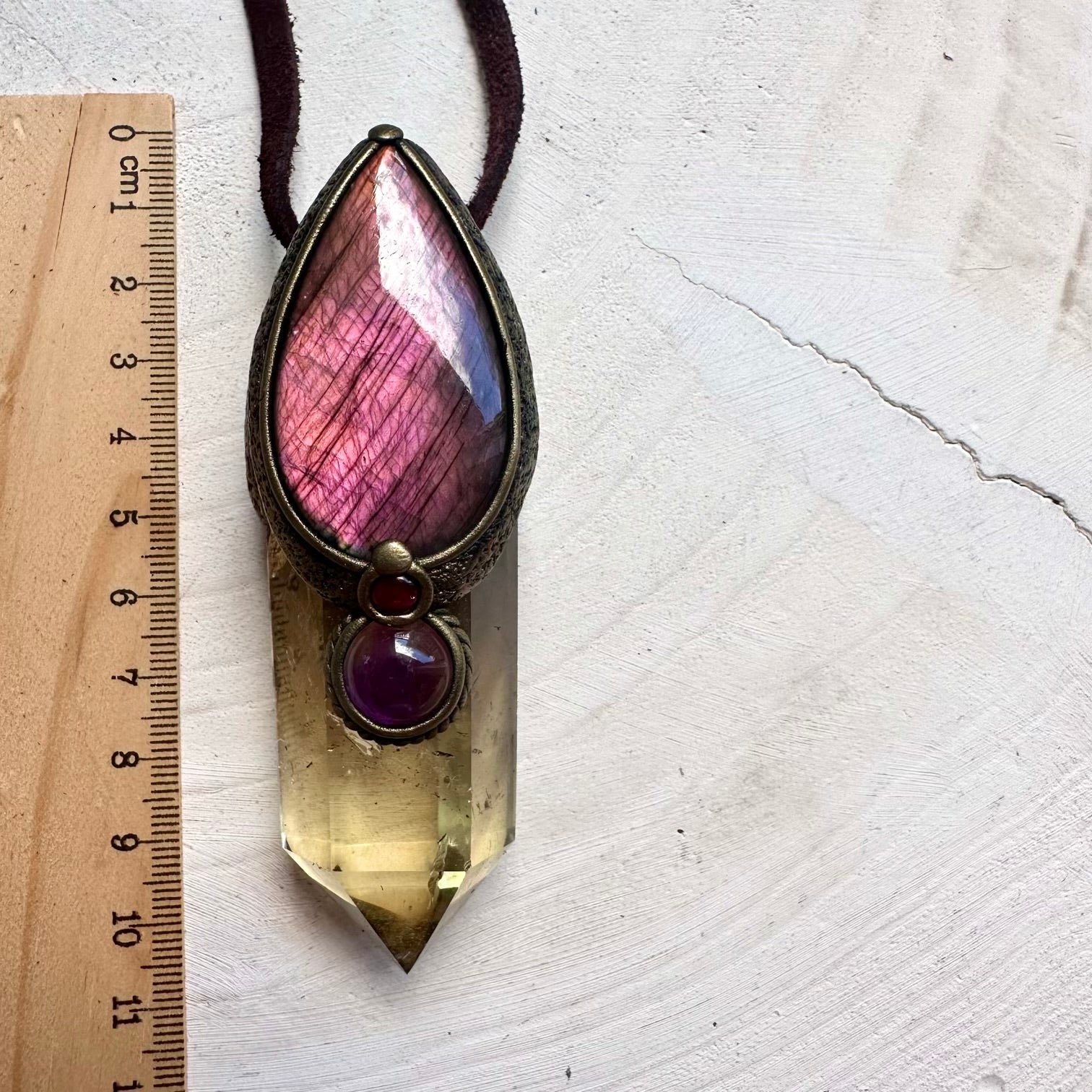 Handmade statement crystal wand necklace