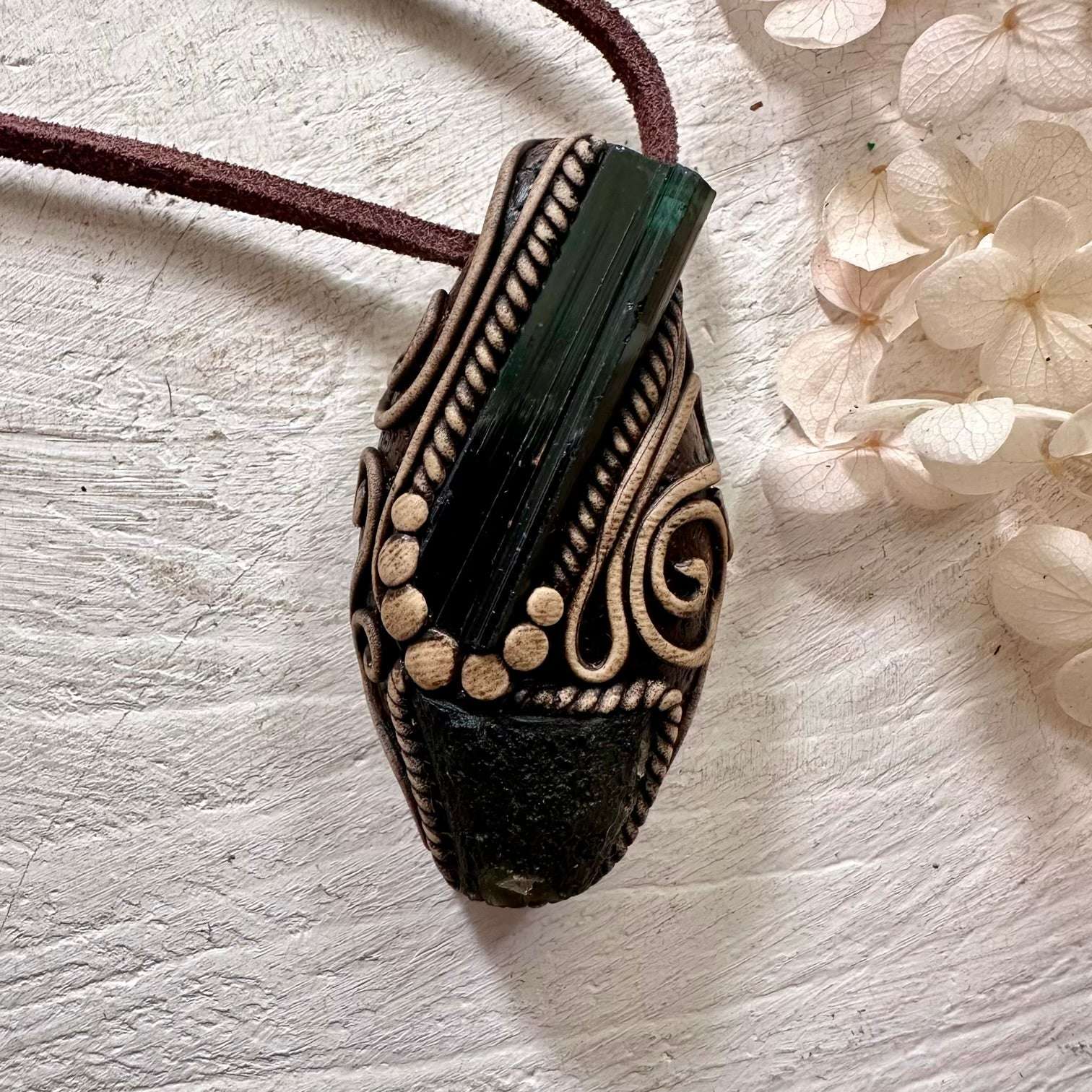 Green Tourmaline and Moldavite Pendant Necklace - FairyGardenGlow