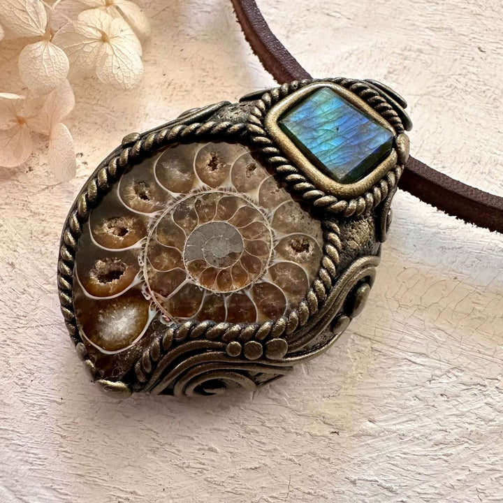 Ammonite and Labradorite Necklace - FairyGardenGlow