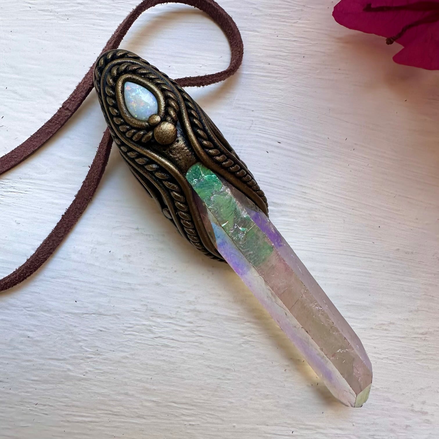 Angel Aura Quartz and Australian Opal Necklace / Wand - FairyGardenGlow