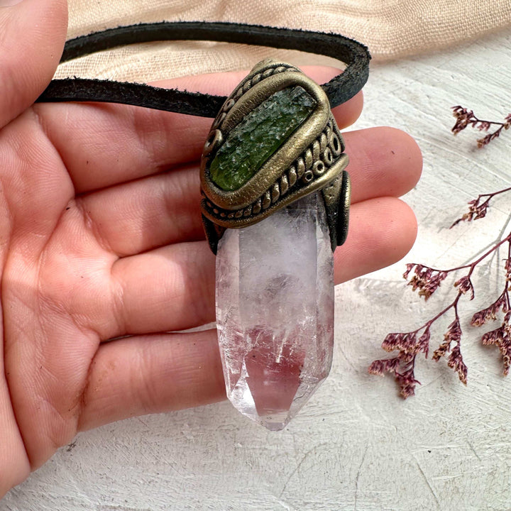 Vera Cruz Amethyst and Moldavite Pendant Necklace - FairyGardenGlow