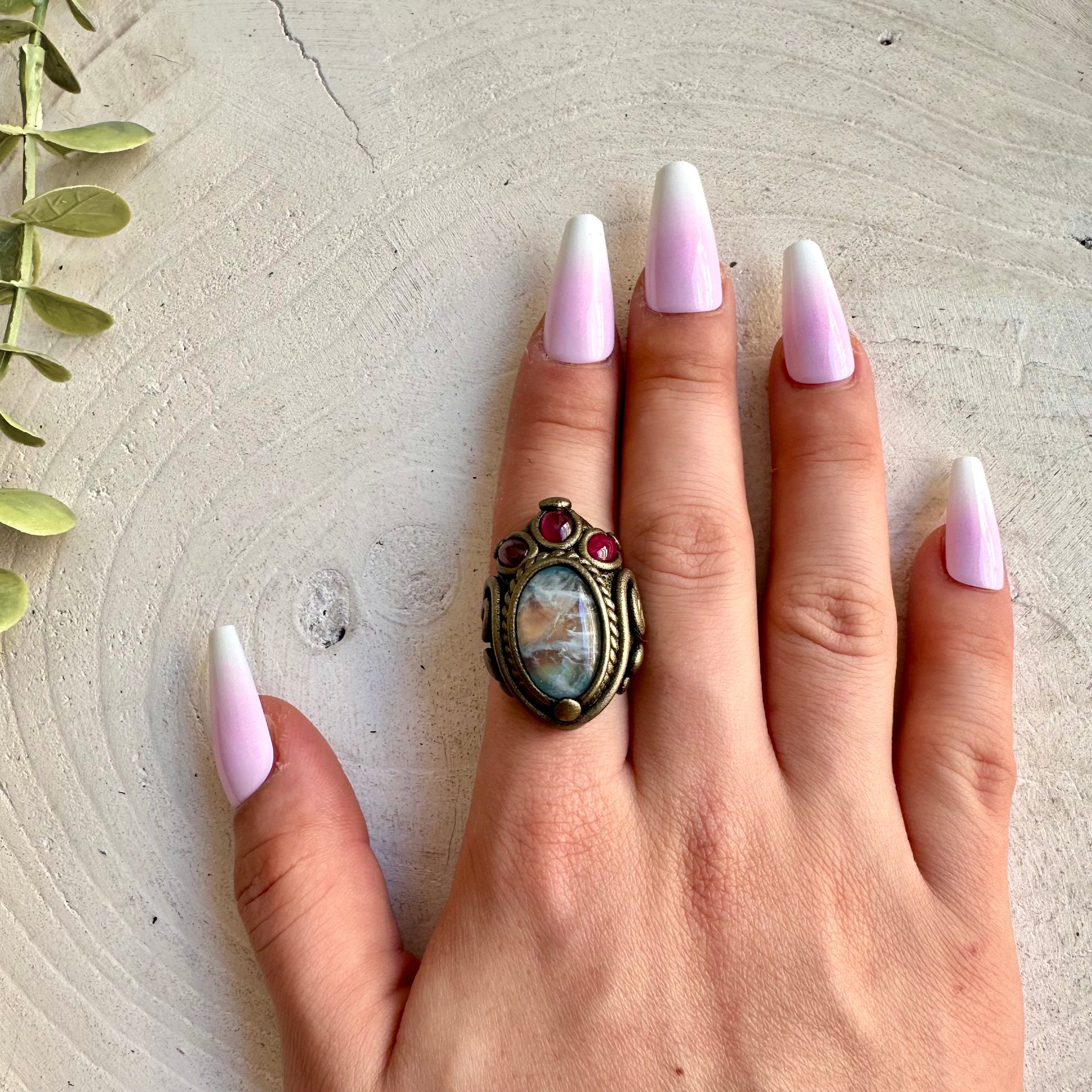 Moonstone and Rhodolite Garnet Ring