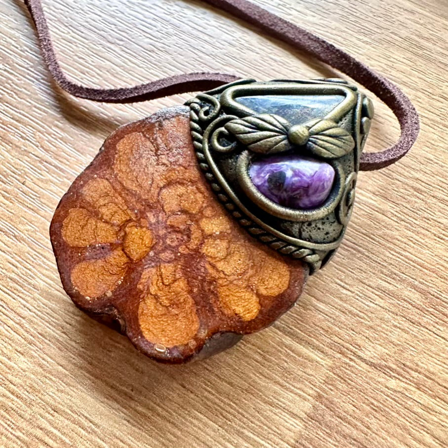 Ayahuasca Vine Labradorite and Charoite Pendant Necklace - FairyGardenGlow