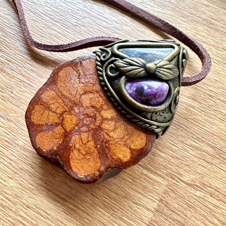 Ayahuasca Vine Labradorite and Charoite Pendant Necklace - FairyGardenGlow