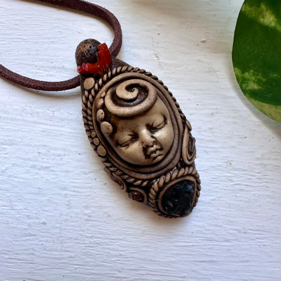 Moldavite Vanadinite and Hessonite Garnet Goddess Necklace - FairyGardenGlow