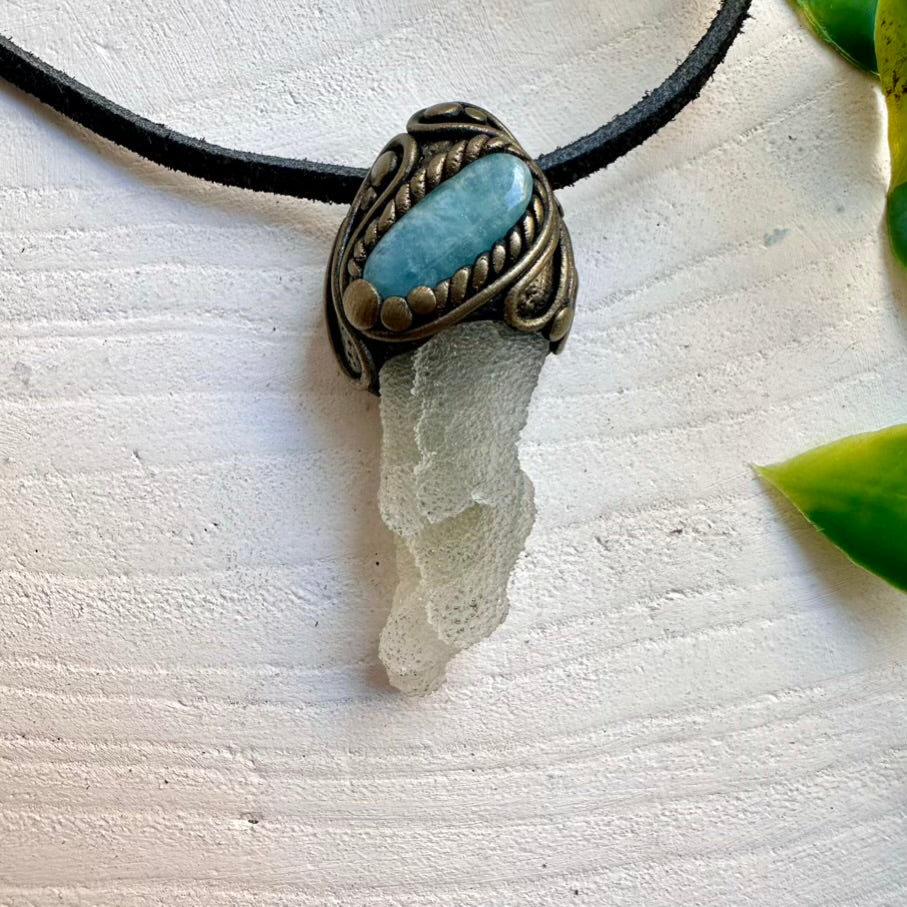 Apophyllite on Chalcedony and Aquamarine Necklace