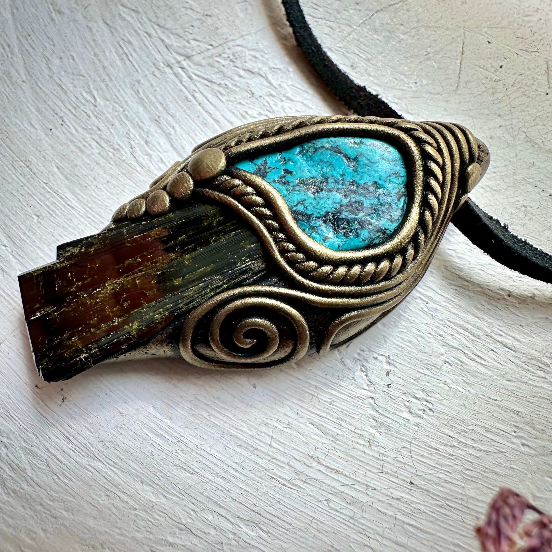 Epidote and Turquoise Pendant Necklace - FairyGardenGlow
