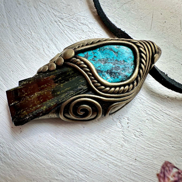 Epidote and Turquoise Pendant Necklace - FairyGardenGlow