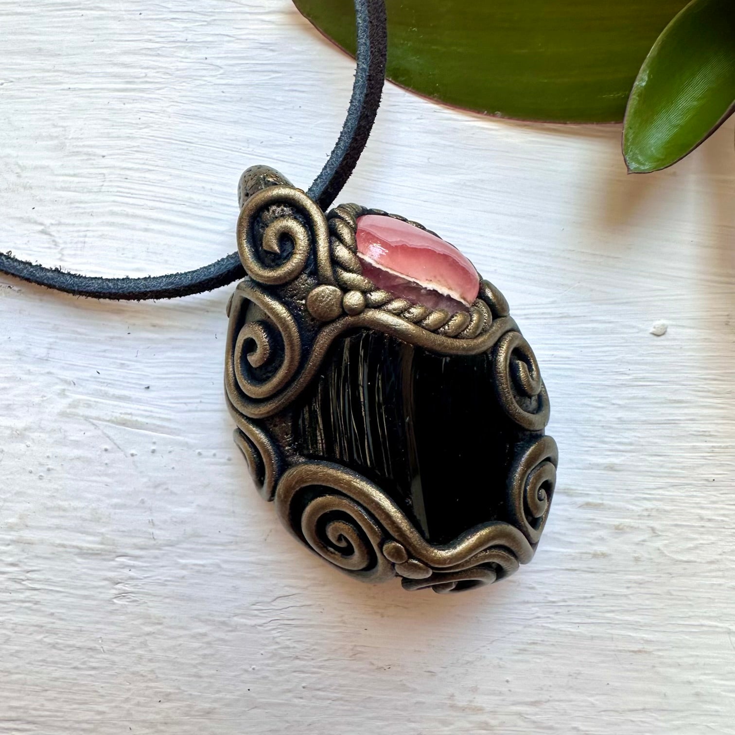 Black Obsidian and Rhodochrosite Necklace - FairyGardenGlow