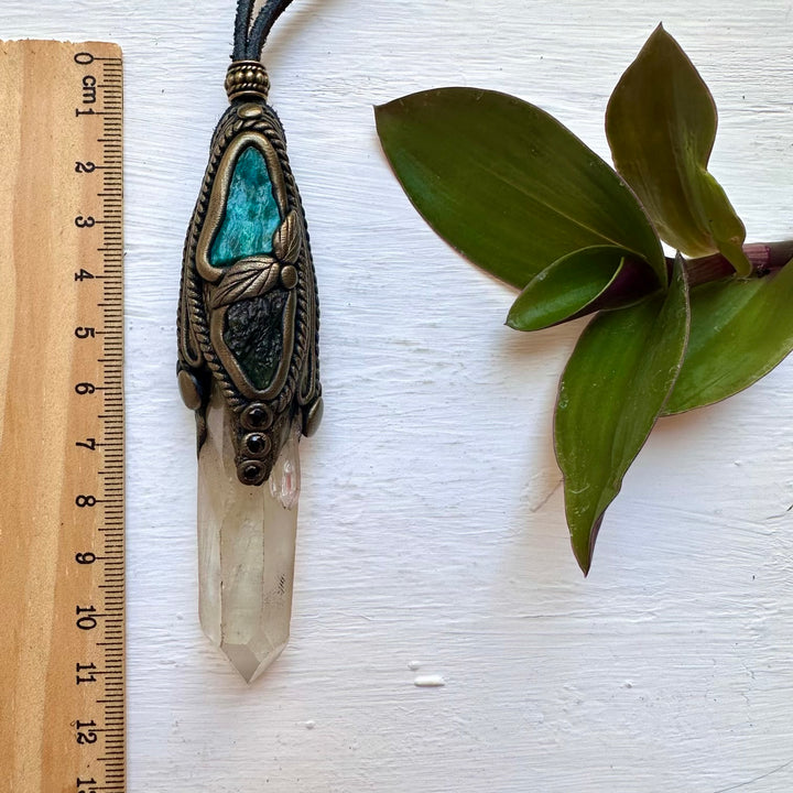 Kundalini Citrine Chrysocolla Moldavite and Blue Sapphire Wand / Pendant, Healing Crystal Tool - FairyGardenGlow