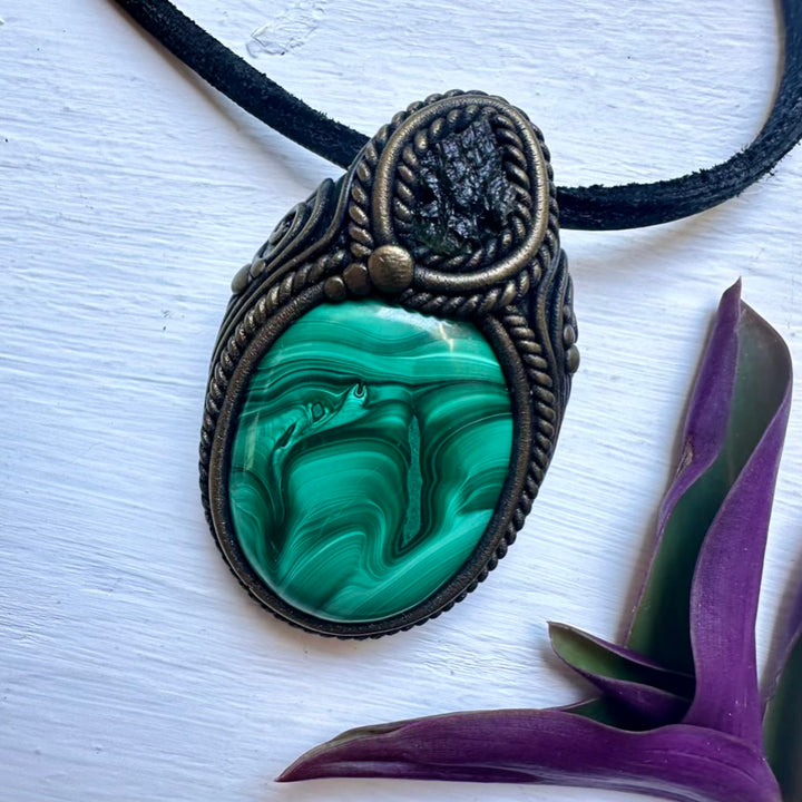 Malachite and Moldavite Necklace - FairyGardenGlow