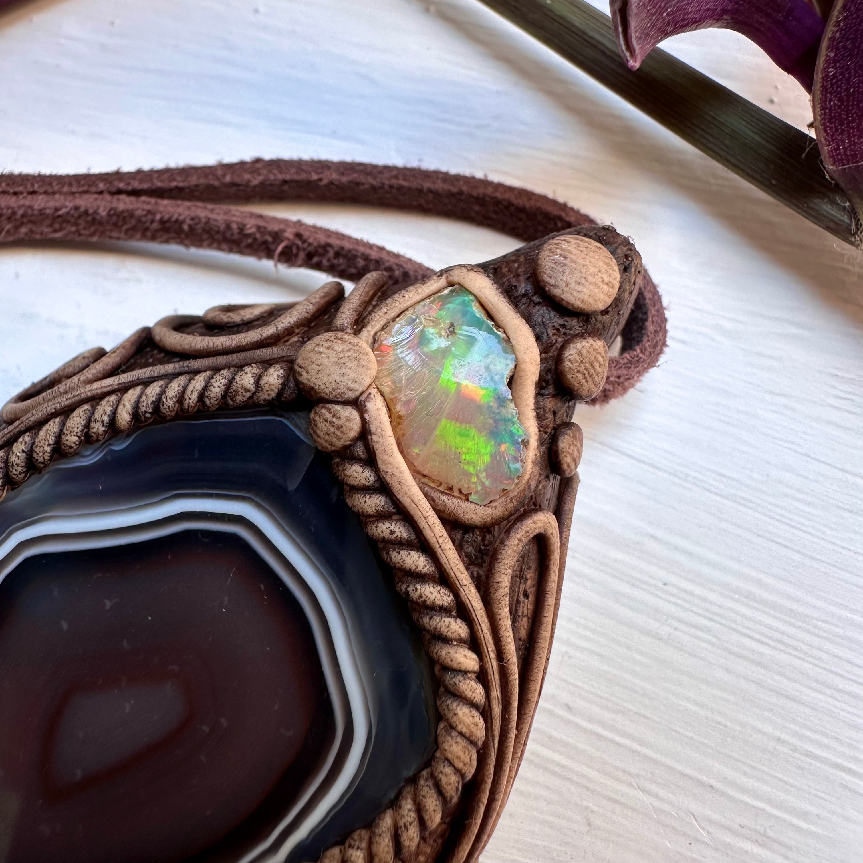 Botswana Agate and Raw Opal Necklace - FairyGardenGlow