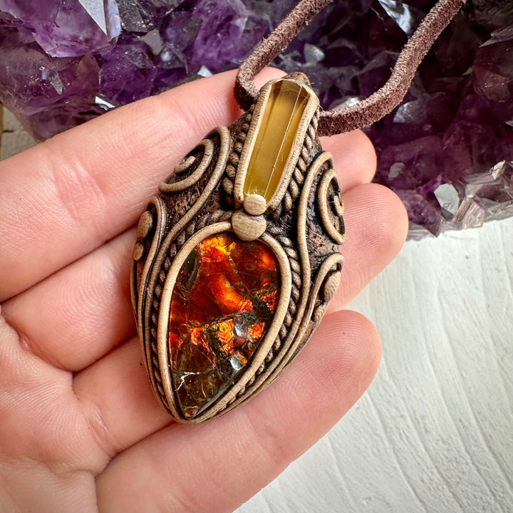 Ammolite and Heliodor Necklace - FairyGardenGlow