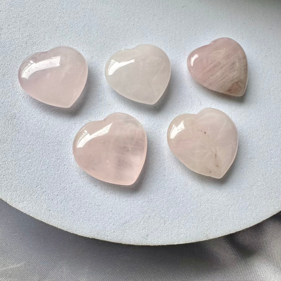 Rose Quartz Heart 20 mm / 5 pieces set - FairyGardenGlow