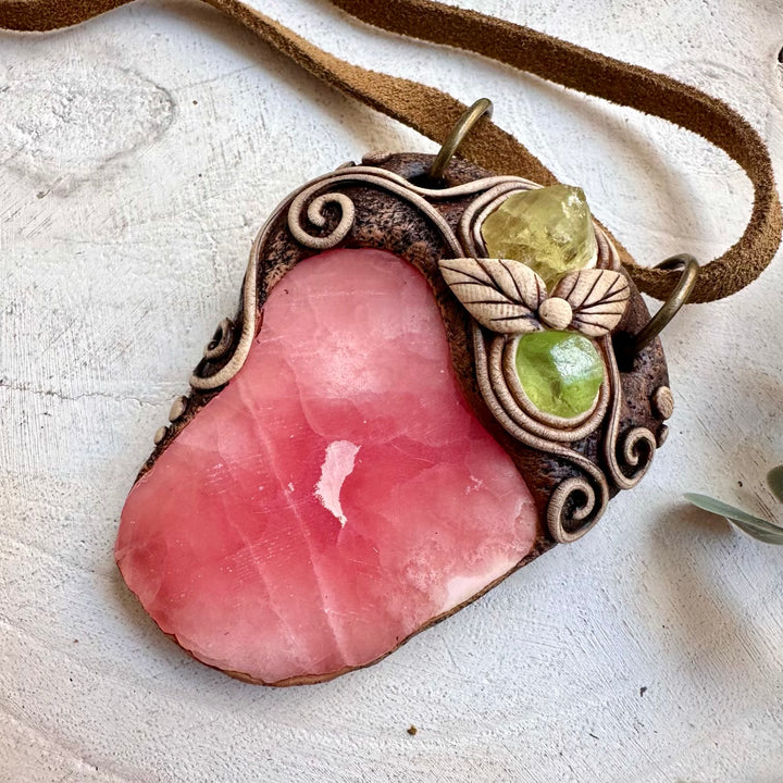 Handmade Rhodochrosite Necklace with Peridot & Brazilianite – Heart Chakra & Manifestation Jewelry