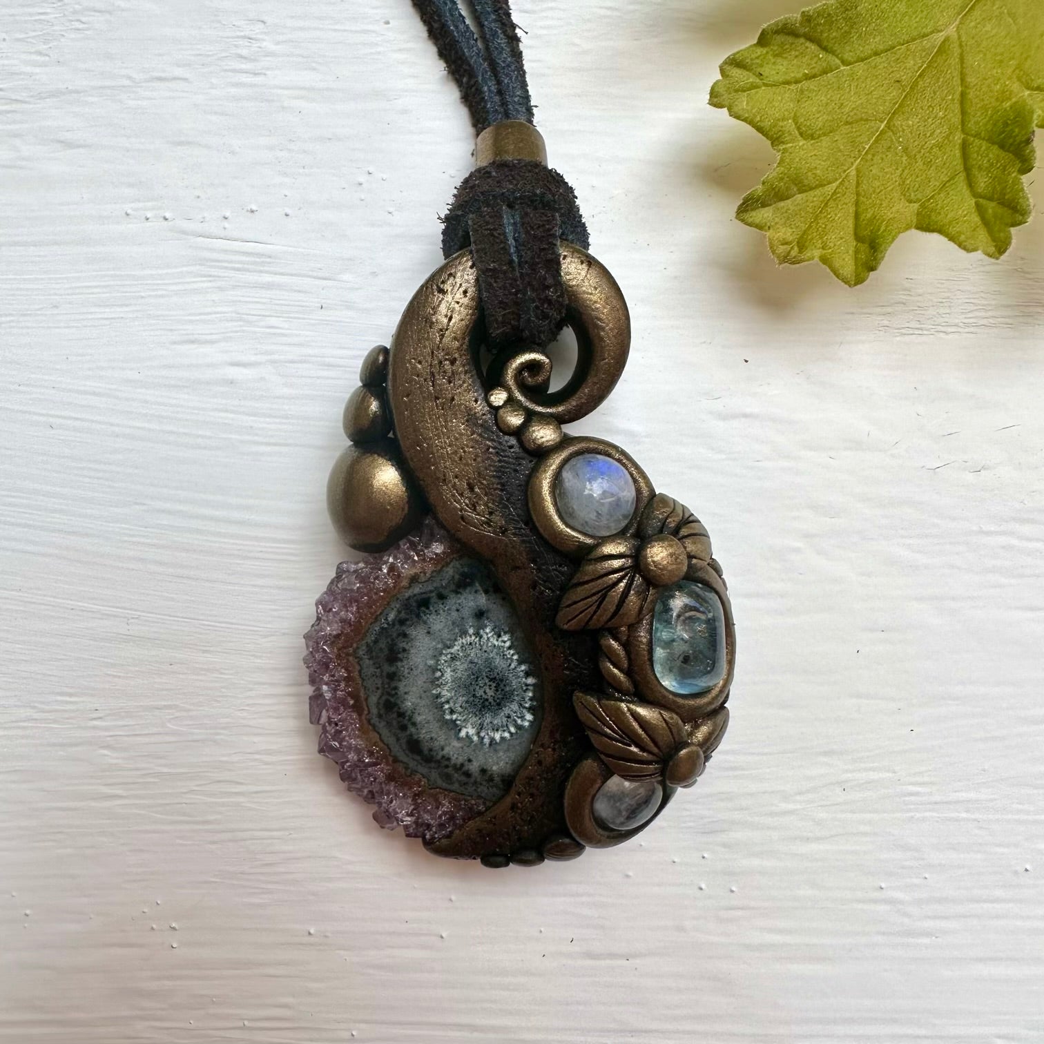 Amethyst Stalactite Aquamarine and Moonstone Necklace - FairyGardenGlow